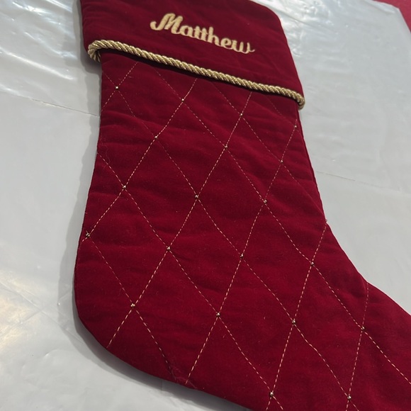 Matthew RED Velvet STOCKING GOLD stitch embroidery Christmas COTTON lined thick - Picture 4 of 10